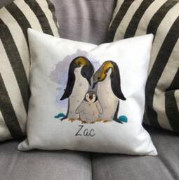 Personalised Penguin Safari Country Canvas Cushion - Customised Zoo Animal Linen Wild Cover With Inner Filler - thumbnail 2