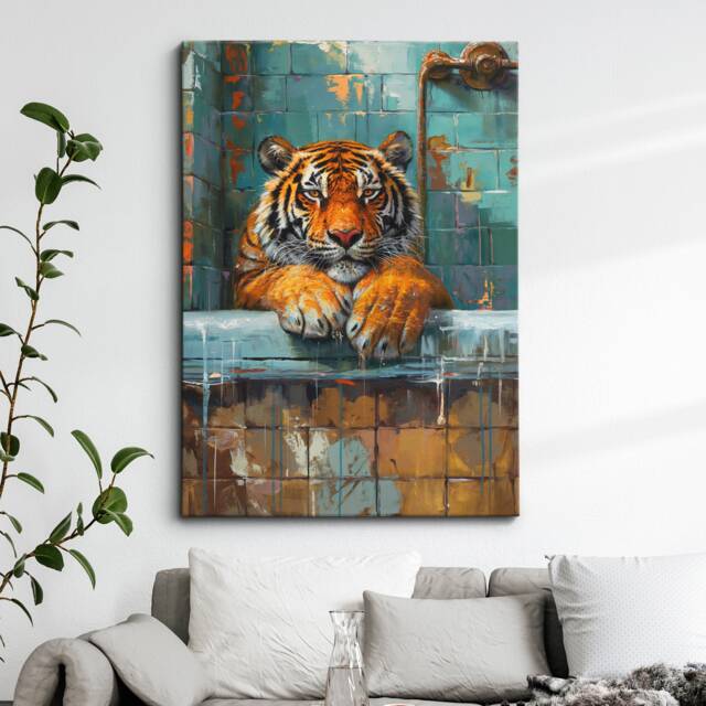 Tiger Bathtub Animal Bathroom Painting Framed Poster Print Or Canvas Wall Decor Art Bedroom Home Interior Gift Lover - image 1