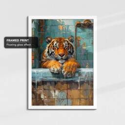 Tiger Bathtub Animal Bathroom Painting Framed Poster Print Or Canvas Wall Decor Art Bedroom Home Interior Gift Lover - thumbnail 3