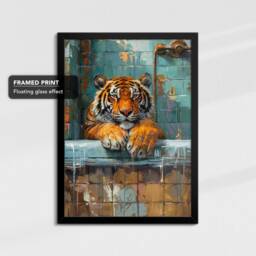 Tiger Bathtub Animal Bathroom Painting Framed Poster Print Or Canvas Wall Decor Art Bedroom Home Interior Gift Lover - thumbnail 2