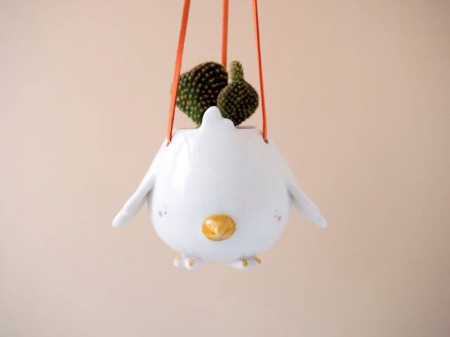 Flying Bird Hanging Plant Holder. A Cute Birdie Shaped Vase in Ceramic. Handmade Italy - image 1