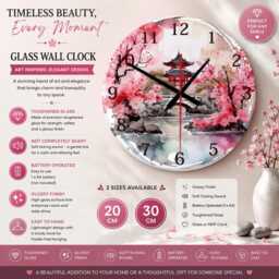 Sakura Pagoda Wall Clock - Silent 20/30cm Glass Or Mdf Japanese Art