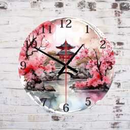 Sakura Pagoda Wall Clock - Silent 20/30cm Glass Or Mdf Japanese Art - thumbnail 2