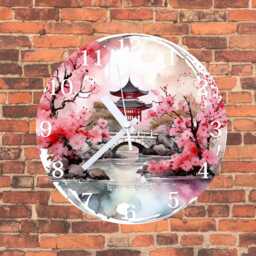 Sakura Pagoda Wall Clock - Silent 20/30cm Glass Or Mdf Japanese Art - thumbnail 3