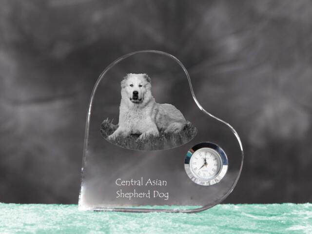 Central Asian Shepherd Dog - Crystal Clock in The Shape Of A Heart With Image Pure-Bred Dog - image 1