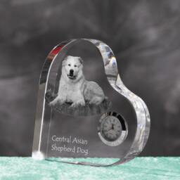 Central Asian Shepherd Dog - Crystal Clock in The Shape Of A Heart With Image Pure-Bred Dog - thumbnail 2