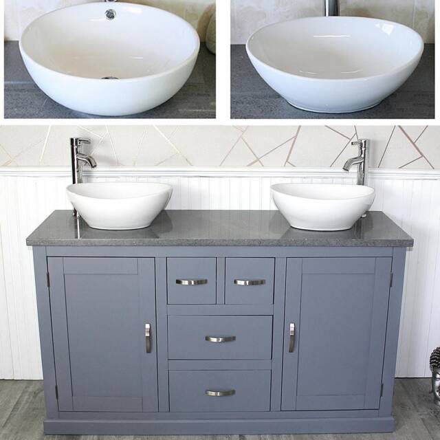 Grey Painted Bathroom Vanity Unit Cabinet Quartz & White Ceramic Basin 603Ggqcbc - image 1