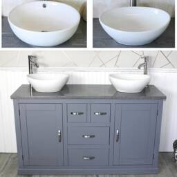 Grey Painted Bathroom Vanity Unit Cabinet Quartz & White Ceramic Basin 603Ggqcbc - thumbnail 1