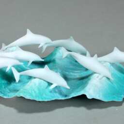 Dolphin School Sculpture, Blue Ocean Pellucida 7 in Long - thumbnail 3