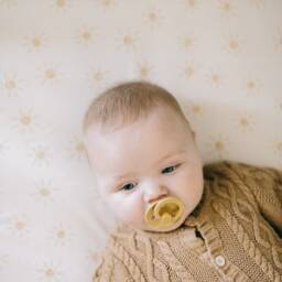Sunshine Baby Crib Sheet, Golden Sun Print Fitted Boho Nursery Bedding, Neutral Gender Gift - thumbnail 3