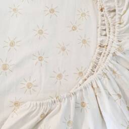 Sunshine Baby Crib Sheet, Golden Sun Print Fitted Boho Nursery Bedding, Neutral Gender Gift - thumbnail 2