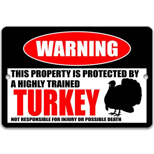 Turkey Warning Sign, Funny Farm Metal Wall Art, Coop Decor - image 1