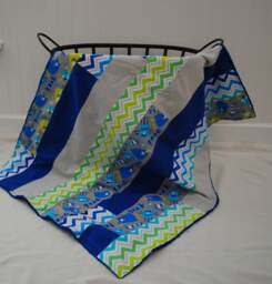 Monster Patchwork Baby Boy Blanket - Blue Gray & Green, Blanket, Nursery Decor, Shower Gift, Minky - thumbnail 1