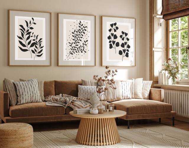 Neutral Wall Prints, Botanical Bedroom Line Art, Beige Home Decor, Hand Drawn Plants, Set Of 3 Prints A2 - image 1