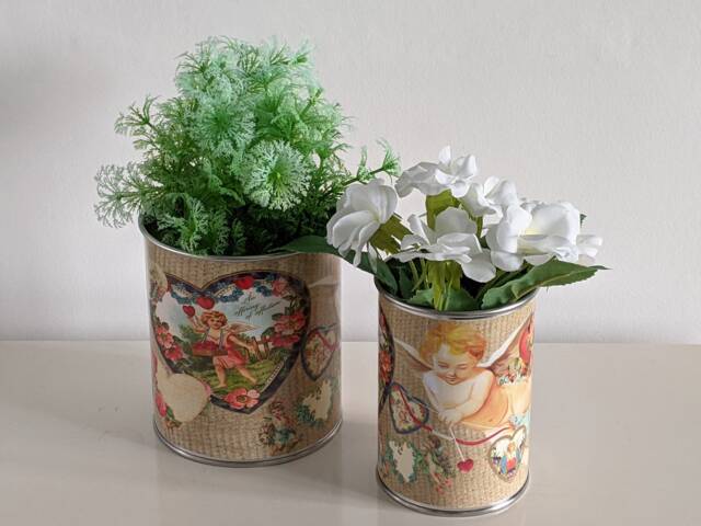 Valentines Craft Victorian Tin Can For Storage, Plant Pot, Flowers, Cutlery & Utensil Holder - image 1