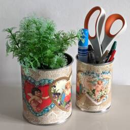 Valentines Craft Victorian Tin Can For Storage, Plant Pot, Flowers, Cutlery & Utensil Holder - thumbnail 3