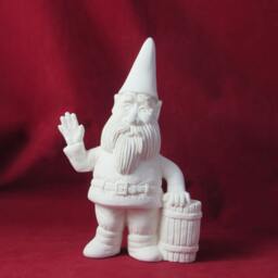 Ceramic Unpainted Waving Happy Garden Gnome With Barrel - 10 Inches, Lawn Or Garden Gnome, Outdoor Indoor - thumbnail 2