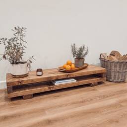 Rustic Solid Wood Tv Unit Viot Low Media Console - thumbnail 1