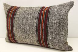 Turkish Kilim Lumbar Pillow Cover, Wool & Cotton - 16x24 Inch - thumbnail 1