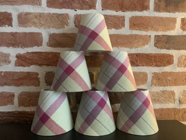 Tartan Candle Clip Lampshades - Burnt Orange Tartan, Duck Egg Berry - image 1