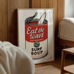 Surf Art Print Warhol Style Soup Can With Surfboard - thumbnail 3