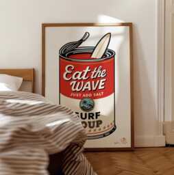 Surf Art Print Warhol Style Soup Can With Surfboard - thumbnail 1