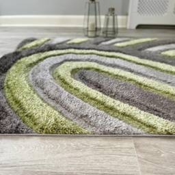 New Silky Soft Green, Grey, Silver, Tufted Swirl 3D Design Rug - thumbnail 2