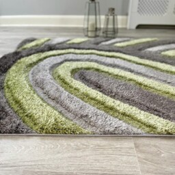 New Silky Soft Green, Grey, Silver, Tufted Swirl 3D Design Rug - thumbnail 3