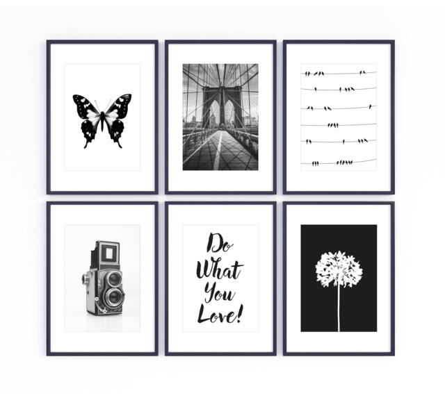 Set Of 6 Black & White Prints, Unframed Artwork For Home, Monochrome Set Prints, Typography Photographs Print - image 1
