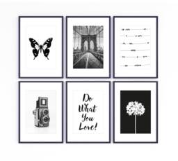 Set Of 6 Black & White Prints, Unframed Artwork For Home, Monochrome Set Prints, Typography Photographs Print - thumbnail 1