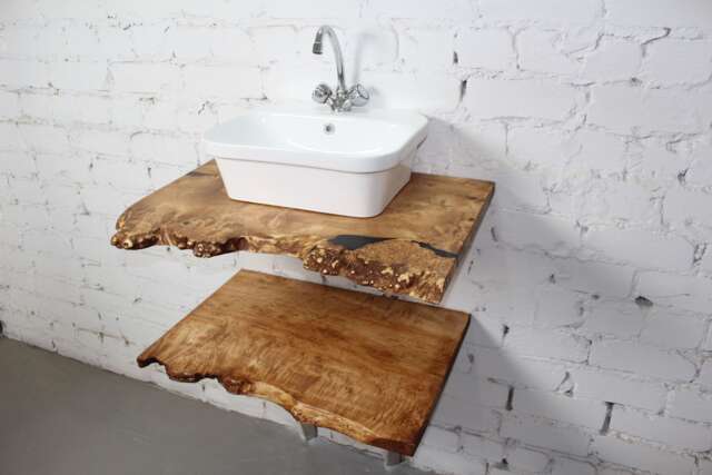 Wood Sink Shelf, Double Vanity Bathroom Storage, Under Housewarming Gift, Unique Wall Countertop - image 1