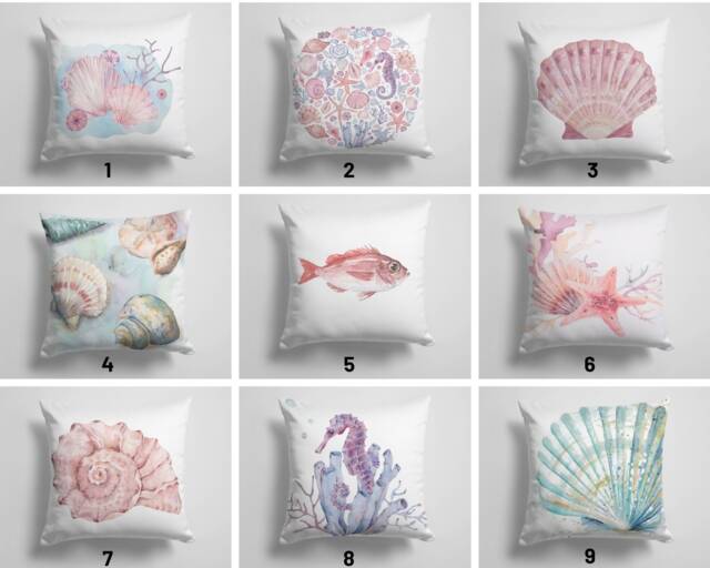 Oyster Cushion Cover/Seahorse Pillow Case/Seashell Throw Top/starfish Cover/Decorative Nautical Cushions/Beach House - image 1