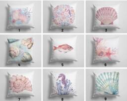 Oyster Cushion Cover/Seahorse Pillow Case/Seashell Throw Top/starfish Cover/Decorative Nautical Cushions/Beach House - thumbnail 1