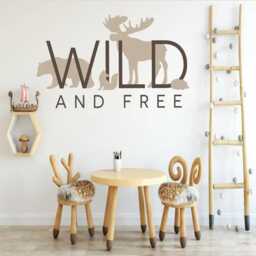 Wild & Free Wall Art, Woodland Animals Nursery Decor, Forest Vinyl Decals, Creatures Moose Fox Bear Hedgehog Sticker, Outdoor Nature Quote - thumbnail 1