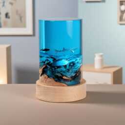 Ocean Resin Night Light Cylinder Wood Art Decor Dimmable Bedside Lamp - thumbnail 1