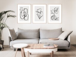 Minimalist Flower Prints, Set Of 3 Prints, Plant Wall Art, Flower, Botanical Line Art, Home Decor, Botanical Art, Grey, Hand Drawn Plant - thumbnail 1