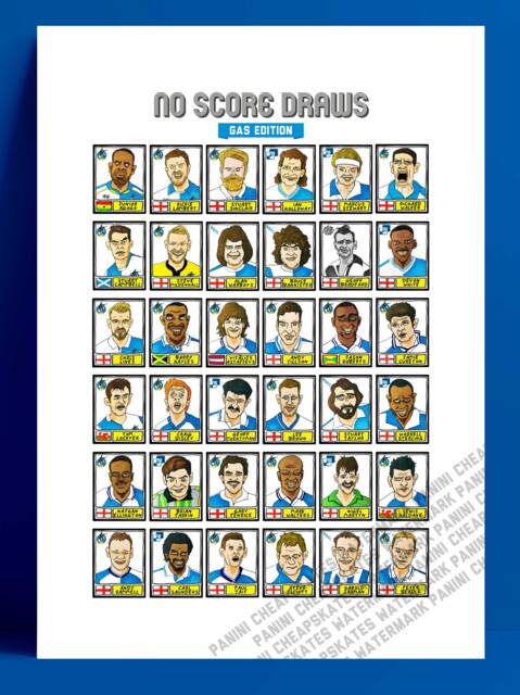 Bristol Rovers - No Score Draws Gas Edition A3 Print Of 36 Hand-Drawn Panini-sticker-style Brfc Icons Cheapskate Football Art - image 1