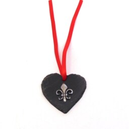 Fleur De Lis Slate Heart Ornament With Pewter Motif, Handmade Christmas Decoration - thumbnail 3