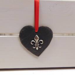 Fleur De Lis Slate Heart Ornament With Pewter Motif, Handmade Christmas Decoration - thumbnail 4