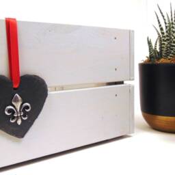 Fleur De Lis Slate Heart Ornament With Pewter Motif, Handmade Christmas Decoration - thumbnail 2