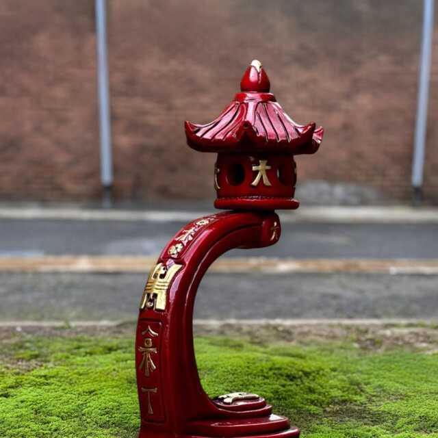 Red Curved Pagoda Statue Japanese Concrete Lantern Sculpture Oriental Garden Ornament Handmade Cement Figure Stone Feng Shui Decor - image 1