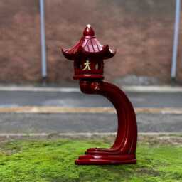 Red Curved Pagoda Statue Japanese Concrete Lantern Sculpture Oriental Garden Ornament Handmade Cement Figure Stone Feng Shui Decor - thumbnail 2