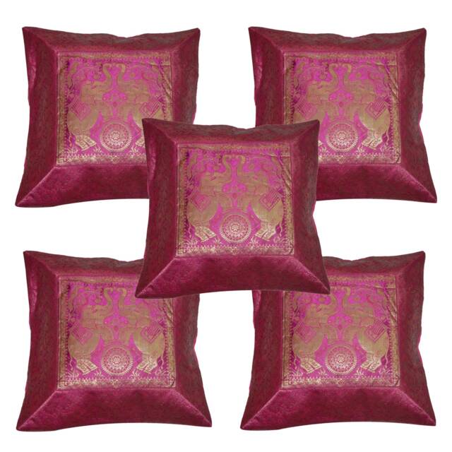Indian Pillowcases Hand Silk Brocade Zari Work Home Decor Living Room Cushion Cover Traditional Boho Bohemian Banarsi Pillow - image 1