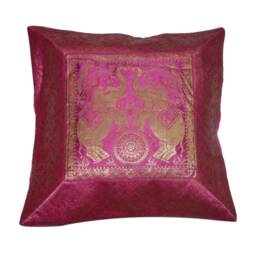 Indian Pillowcases Hand Silk Brocade Zari Work Home Decor Living Room Cushion Cover Traditional Boho Bohemian Banarsi Pillow - thumbnail 2