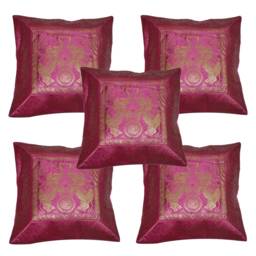 Indian Pillowcases Hand Silk Brocade Zari Work Home Decor Living Room Cushion Cover Traditional Boho Bohemian Banarsi Pillow