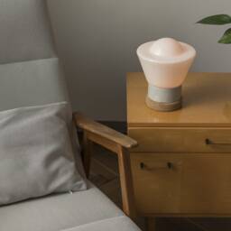 Milk Glass Table Lamp With Cork & Porcelain, Small Bedside Lamp, Opaline - thumbnail 2