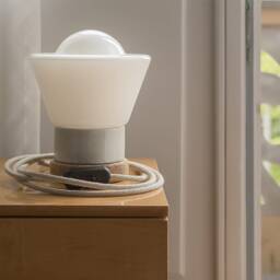Milk Glass Table Lamp With Cork & Porcelain, Small Bedside Lamp, Opaline