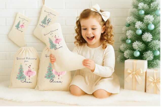 Personalised Christmas Special Delivery Stocking, First Family Stocking Set, Sugar Plum Fairy, Girl Gifts - image 1