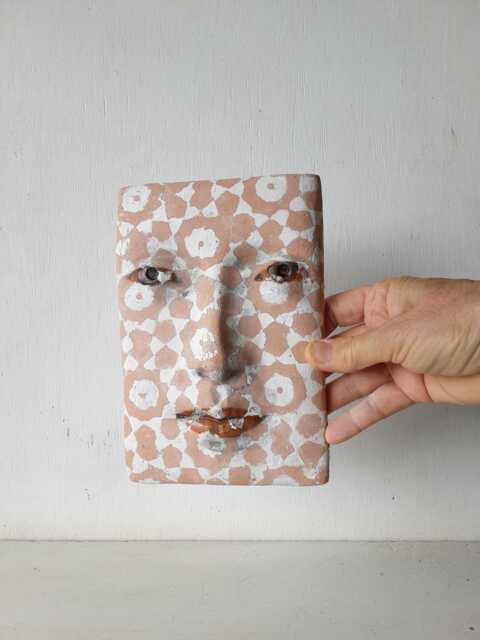 Terracotta Ceramic Wall Sculpture, Handmade Boho Style Mask - image 1