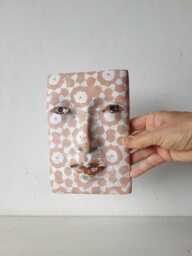 Terracotta Ceramic Wall Sculpture, Handmade Boho Style Mask